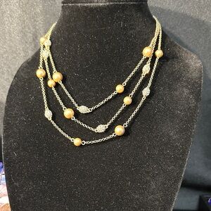 162 Crown Trifari Vtge Gold Multi Layered 20” rhinestone/gold acrylic beads